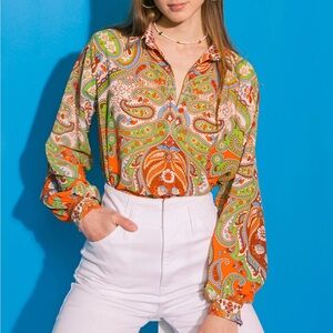 Flying Tomato In a Good Place Woven Retro Floral button Down